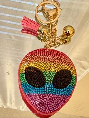 Crystal Rainbow Alien Keychain Bag Charm - Pink